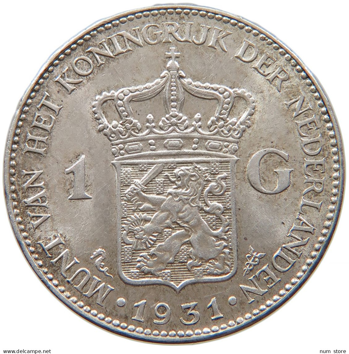 NETHERLANDS GULDEN 1931 Wilhelmina 1890-1948 #t011 0071 - 1 Gulden