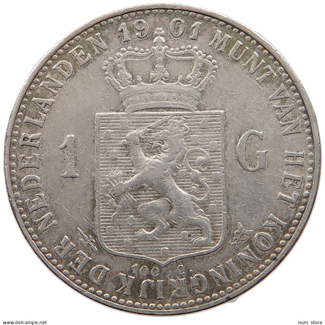 NETHERLANDS GULDEN 1901 Wilhelmina 1890-1948 RARE #T068 0381 - 1 Florín Holandés (Gulden)