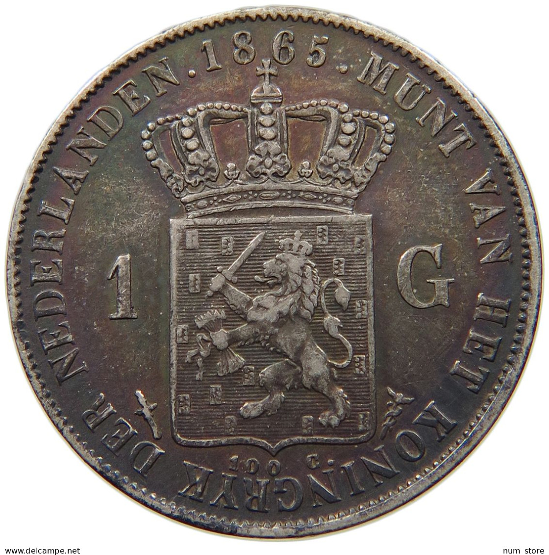 NETHERLANDS GULDEN 1865 Willem III. 1849-1890 #t090 0357 - 1849-1890: Willem III.