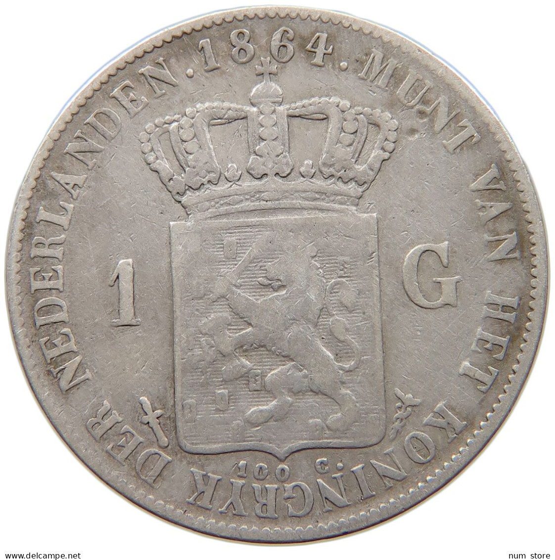 NETHERLANDS GULDEN 1864 Willem III. 1849-1890 #s016 0197 - 1849-1890: Willem III.