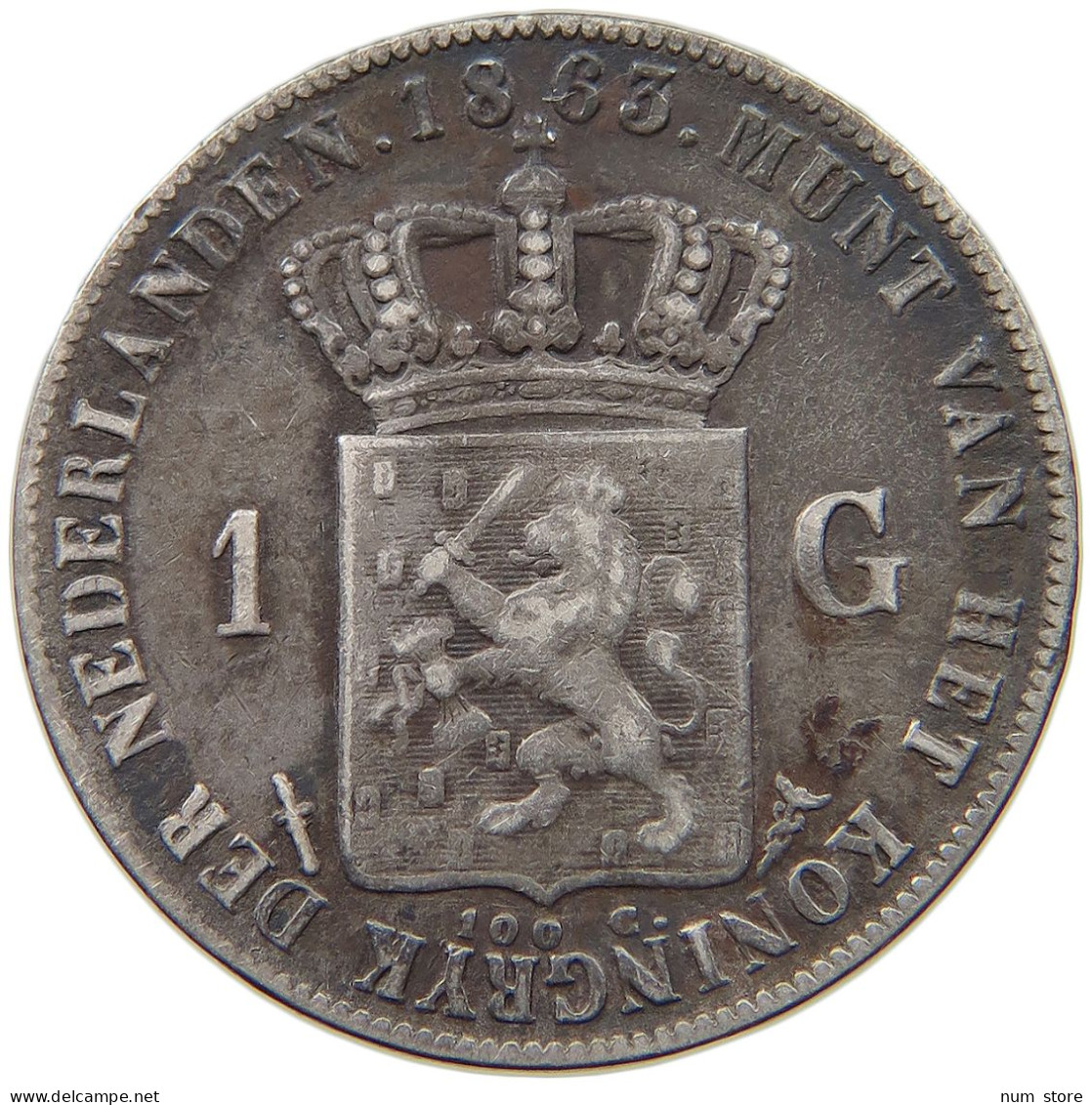 NETHERLANDS GULDEN 1863 Willem III. 1849-1890 #t094 0421 - 1849-1890 : Willem III