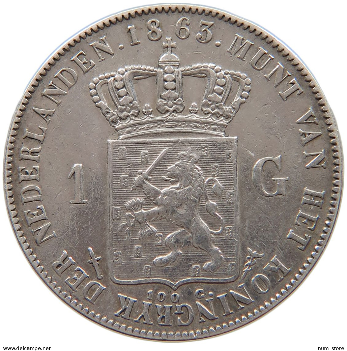 NETHERLANDS GULDEN 1863 Willem III. 1849-1890 #c051 0037 - 1849-1890 : Willem III