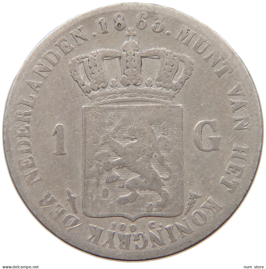 NETHERLANDS GULDEN 1863 Willem III. 1849-1890 #c057 0371 - 1849-1890 : Willem III