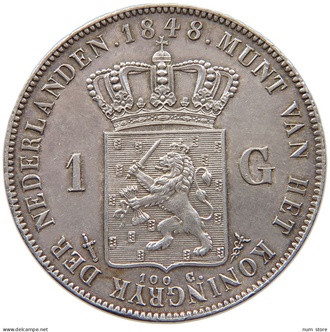 NETHERLANDS GULDEN 1848 WILLEM II. 1840-1849 #t083 0165 - 1840-1849: Willem II