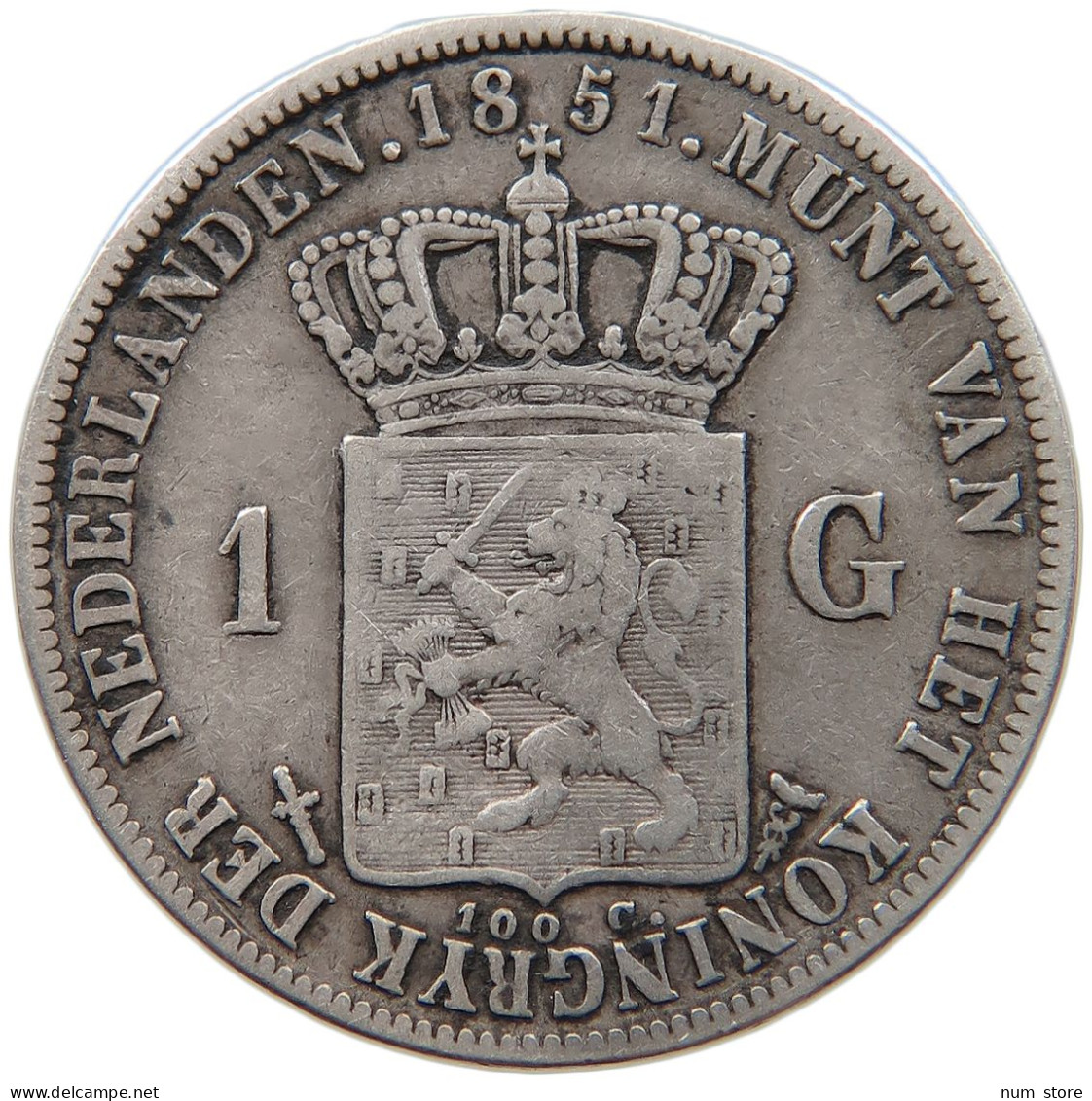 NETHERLANDS GULDEN 1851 Willem III. 1849-1890 #t159 0199 - 1849-1890 : Willem III