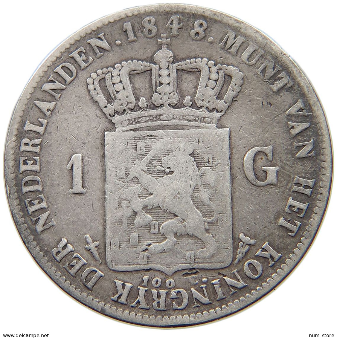 NETHERLANDS GULDEN 1848 WILLEM II. 1840-1849 #t094 0401 - 1840-1849: Willem II