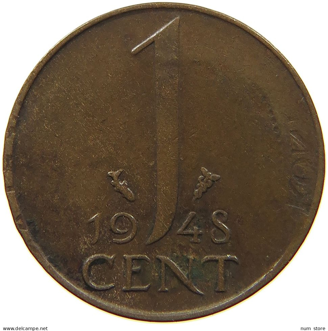 NETHERLANDS CENT 1948 Wilhelmina 1890-1948 MINTING ERROR OVERSTRUCK #c011 0363 - 1 Cent