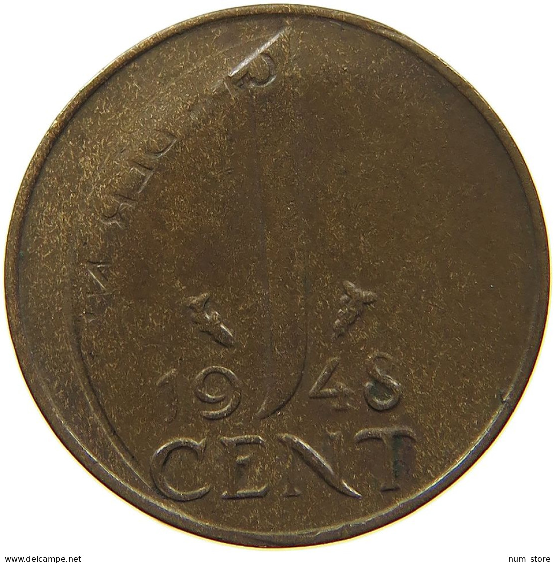 NETHERLANDS CENT 1948 Wilhelmina 1890-1948 MINTING ERROR OVERSTRUCK #c011 0341 - 1 Cent