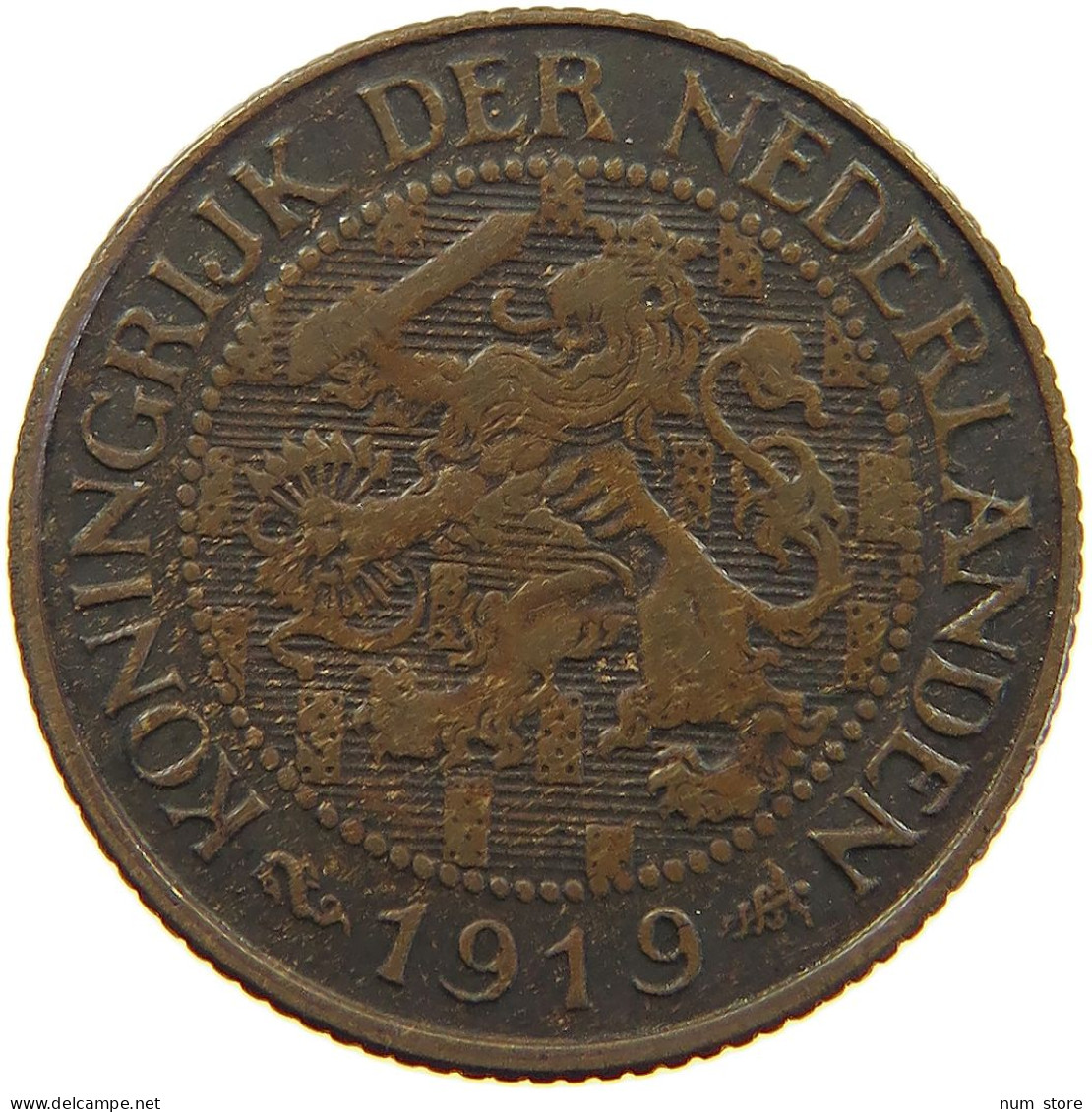 NETHERLANDS CENT 1919 Wilhelmina 1890-1948 #a067 0159 - 1 Centavos