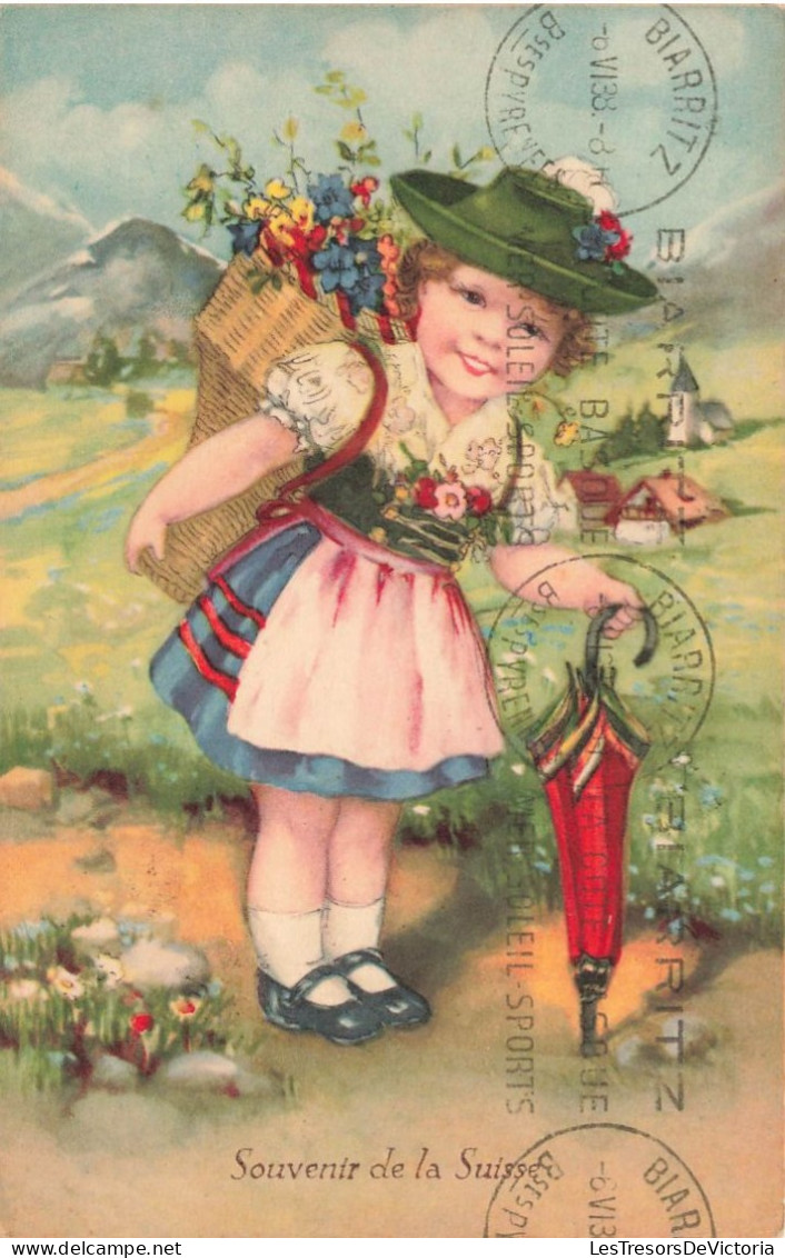 ENFANTS - Dessins D'enfants - Souvenir De La Suisse - Petite Fille - Carte Postale Ancienne - Dessins D'enfants