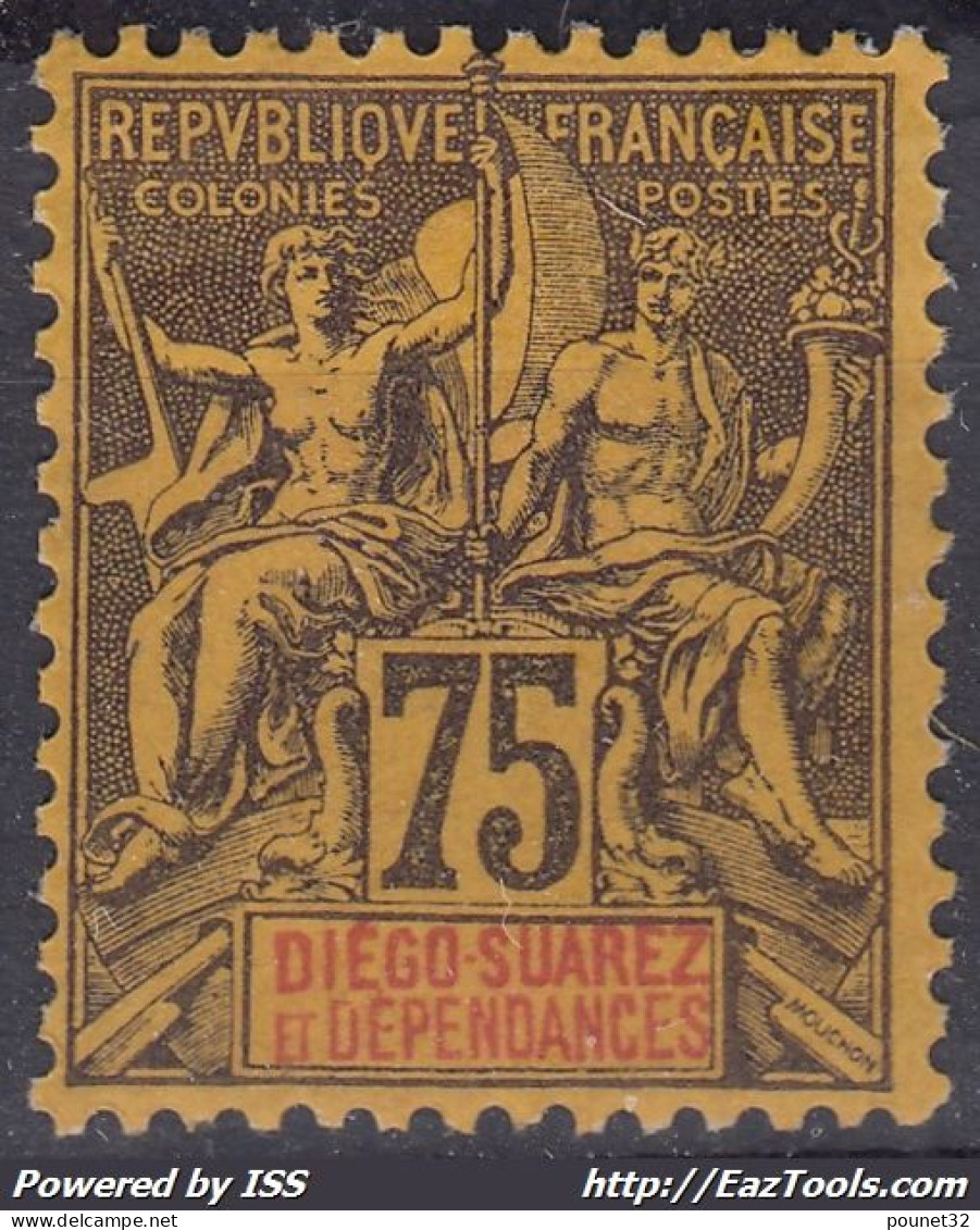 TIMBRE DIEGO SUAREZ TYPE GROUPE 75c VIOLET N° 36 NEUF * GOMME AVEC CHARNIERE - Unused Stamps