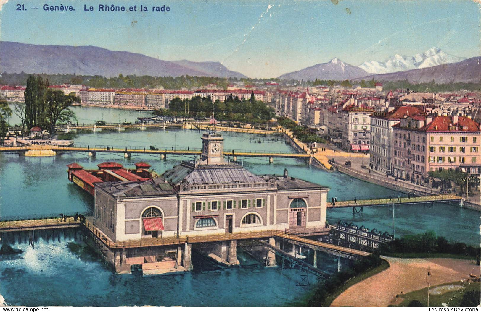 SUISSE - Genève - Le Rhône Et La Rade - Colorisé - Carte Postale Ancienne - Genève