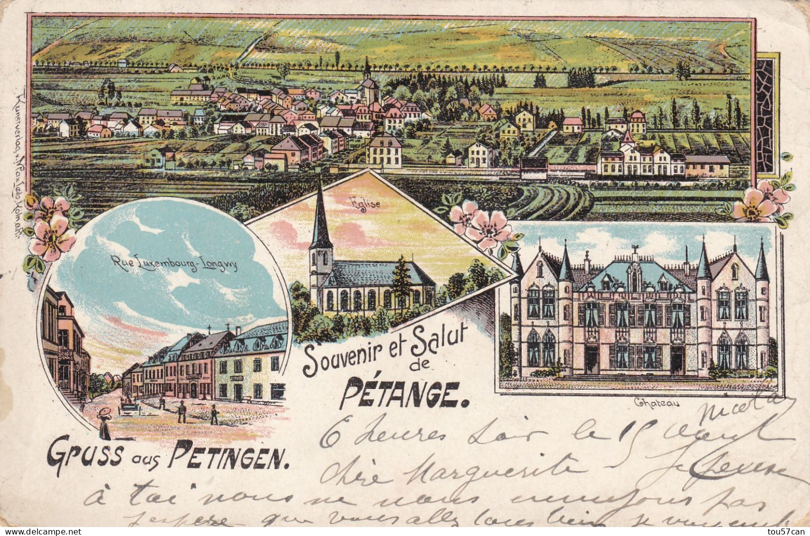 PETANGE - GRAND DUCHÉ DU LUXEMBOURG - LITHOGRAPHIE MULTIVUES DE 1904 - TAMPON FERROVIAIRE LUXEMBOURG - LONGWY... - Pétange