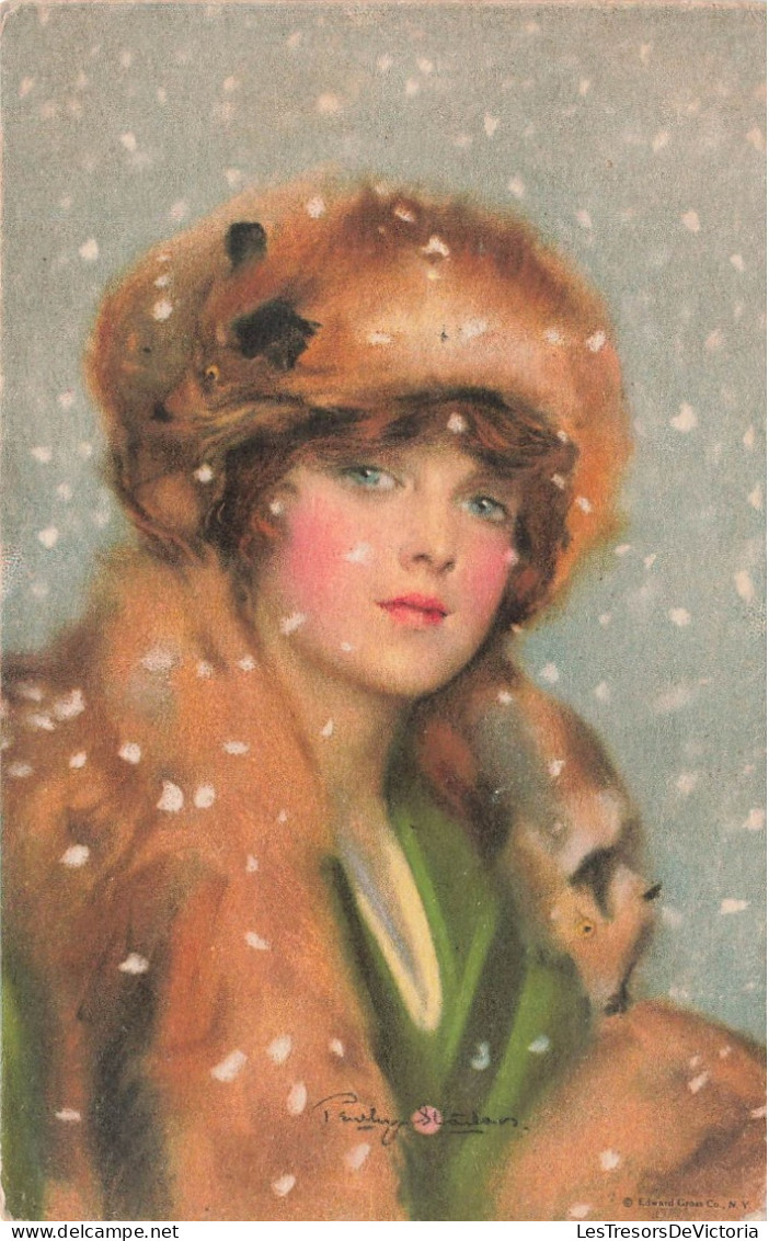FANTAISIE - Femme - Femme Avec Un Manteau Et Bonnet à Fourrure - Yeux Bleus - Carte Postale Ancienne - Mujeres