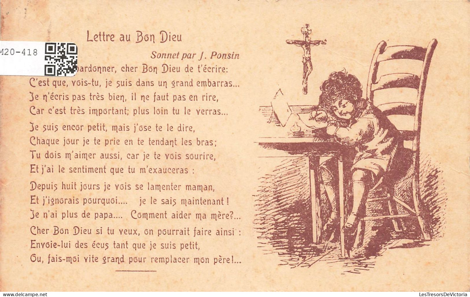 FÊTES ET VOEUX - Lettre Au Bon Dieu - Sonnet Par J Ponsin  - Carte Postale Ancienne - Otros & Sin Clasificación