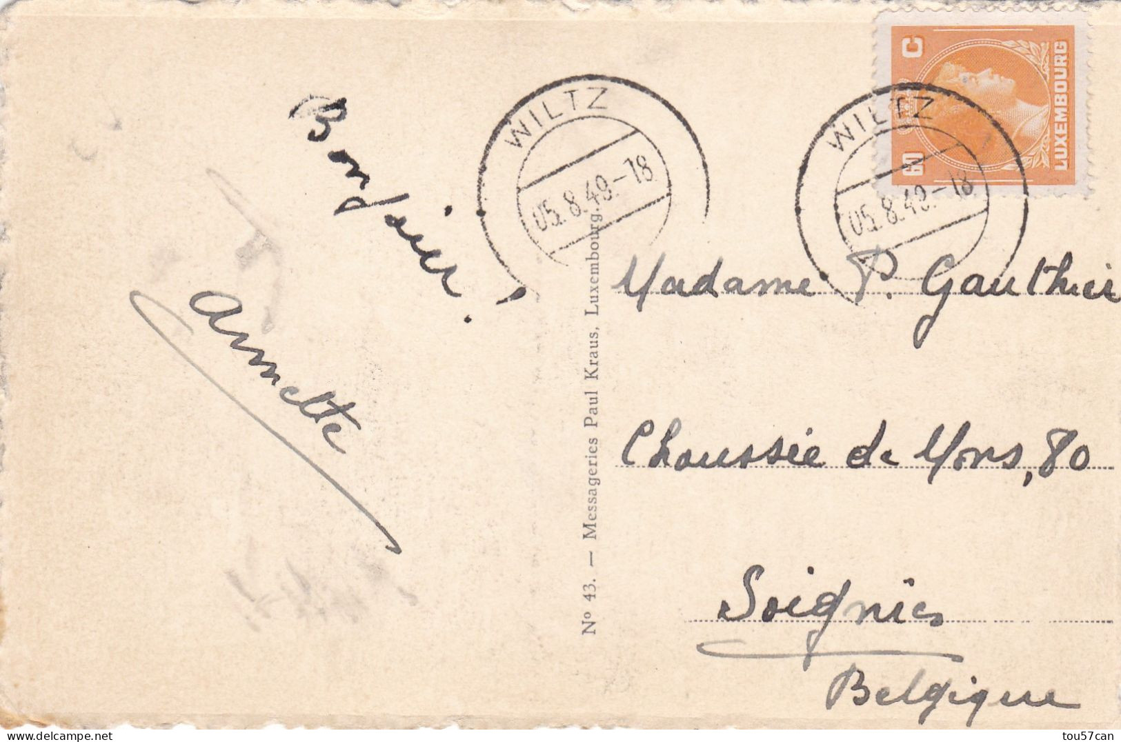 WILTZ - GRAND DUCHÉ DU LUXEMBOURG - CPA GLACEE DE 1949 - BEL AFFRANCHISSEMENT POSTAL. - Wiltz