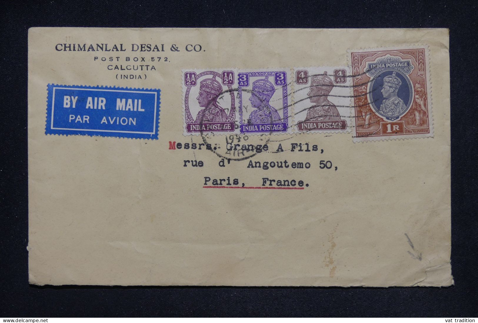 INDE ANGLAISE - Enveloppe Commerciale De Calcutta Pour La France En 1946 - L 148521 - 1936-47 King George VI