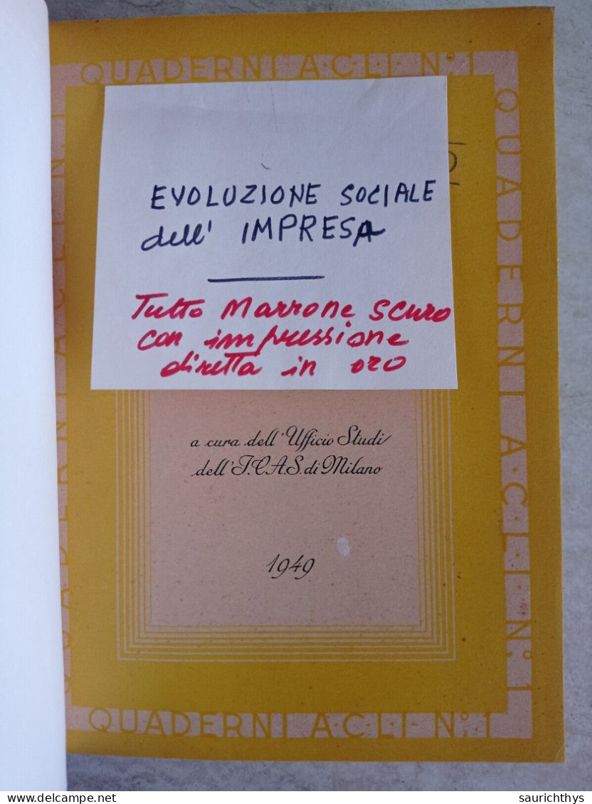 Appunti Sull'evoluzione Sociale Dell'impresa Quaderni ACLI Appartenuto A Ministro Del Governo Dini - Société, Politique, économie