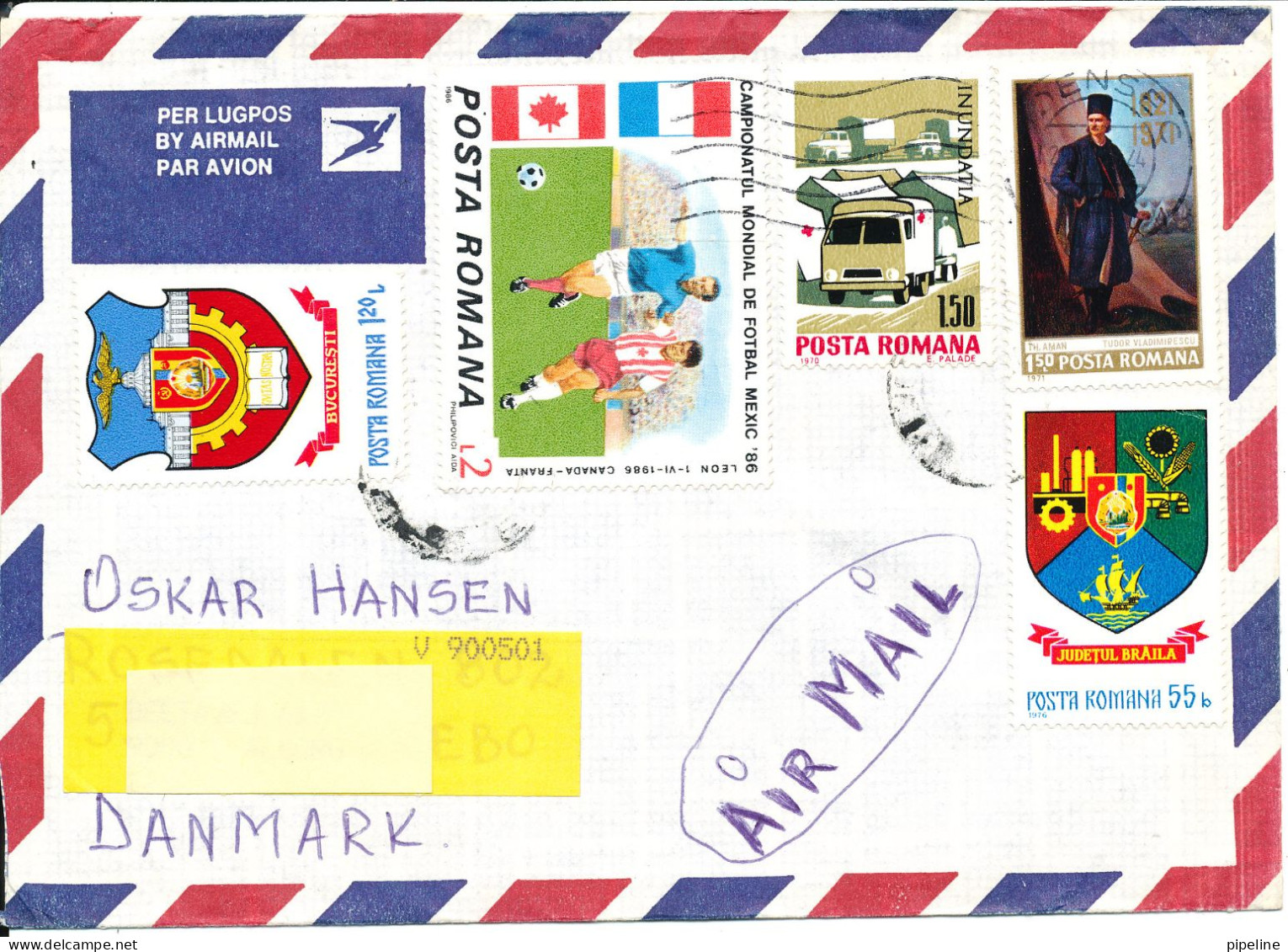 Romania Air Mail Cover Sent To Denmark 1986 ?? Topic Stamps Incl. Football Soccer - Storia Postale