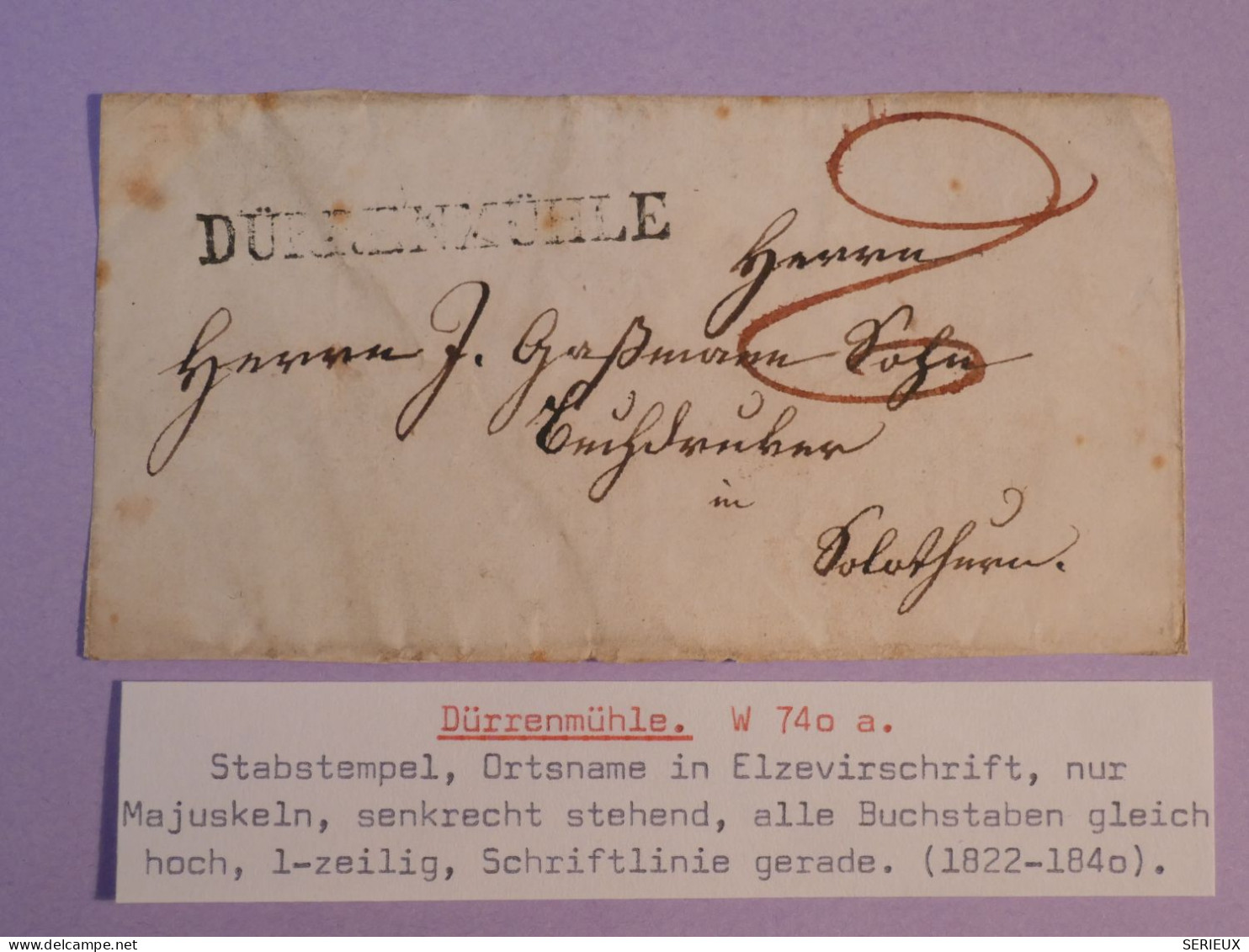 DF8 SUISSE   LETTRE DEVANT RARE  ENV. 1830  PETIT BUREAU  DURRENMUHLE  ++  AFF. INTERESSANT+ + - ...-1845 Prephilately