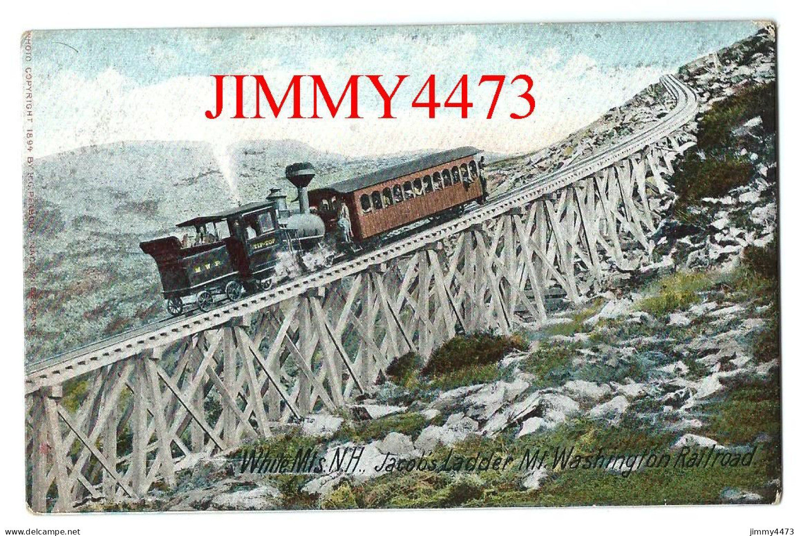 POST CARD - While Mis. N.H. Jacob's Ladder MI. Washington Railroad - White Mountains