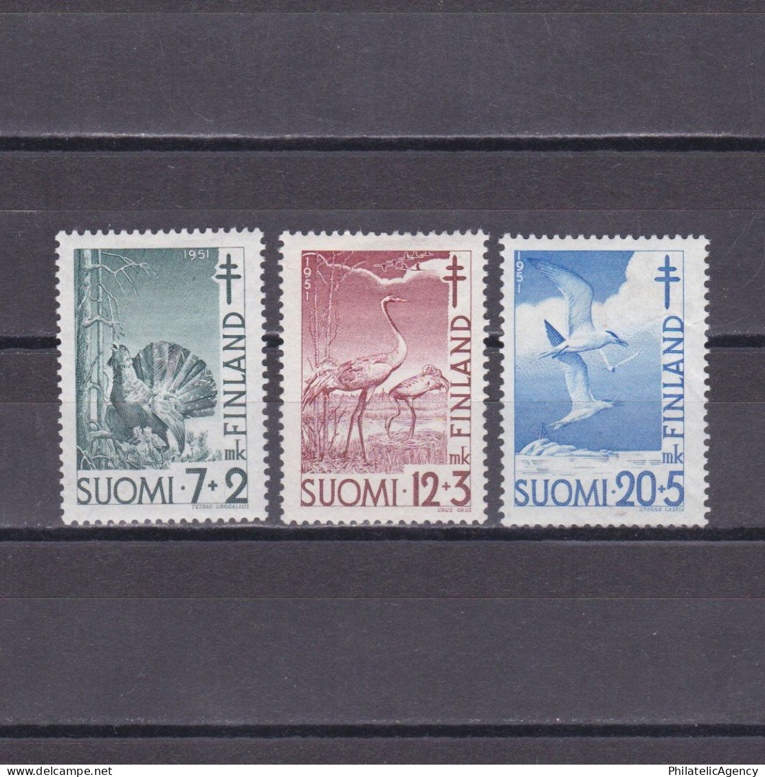 FINLAND 1951, Sc# B107-B109, Semi-Postal, Birds, MH - Gabbiani