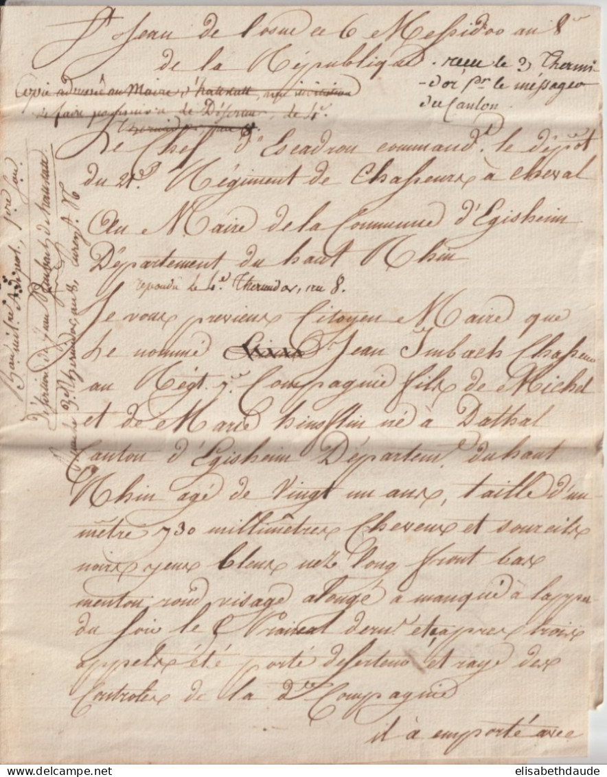 1810 - DESERTEUR Du 21° REGIMENT CHASSEUR - LETTRE De ST JEAN DE LOSNE => EGUISHEIM (HAUT-RHIN) - Army Postmarks (before 1900)