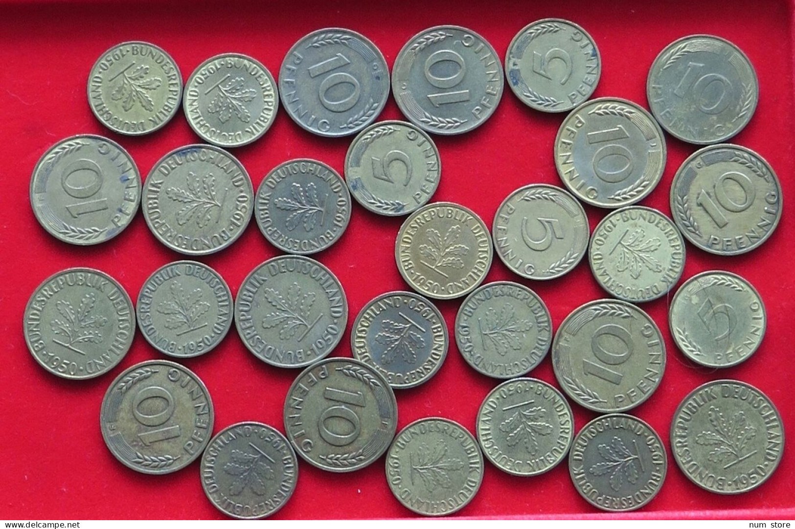 COLLECTION LOT BRD 5 10 PFENNIG 1950 G,F,J 39PC 115G  #xx30 007 - Verzamelingen