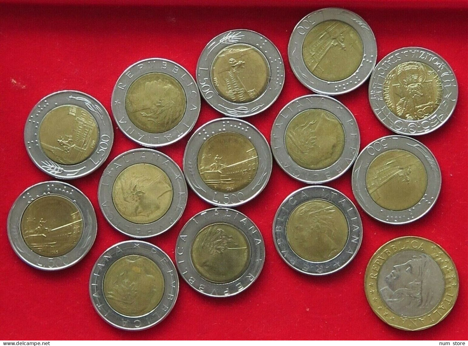 COLLECTION LOT ITALY BIMETALIC 500 1000 LIRE 14PC 98G  #xx8 051 - Sammlungen