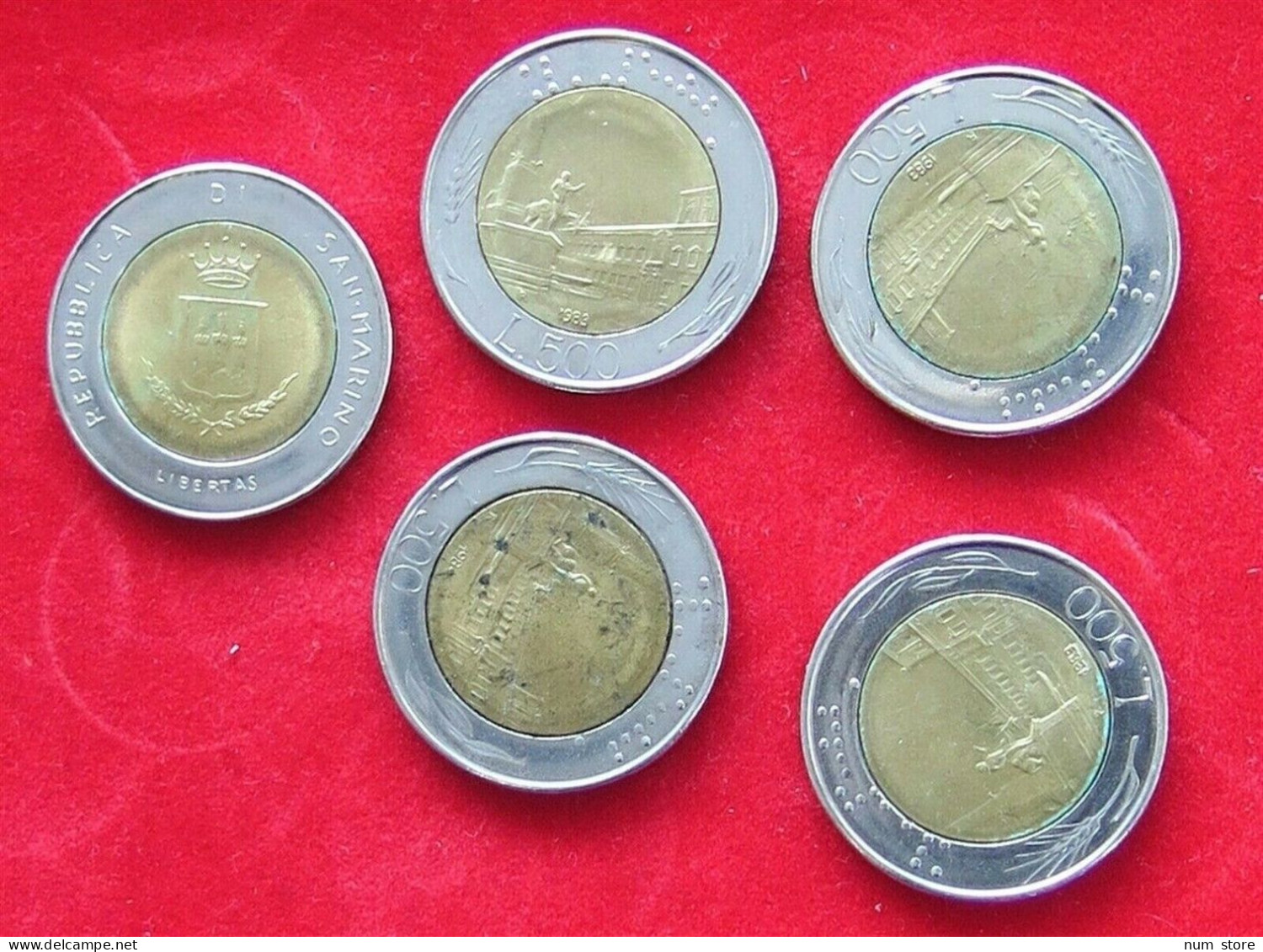 COLLECTION LOT ITALY 500 LIRE BIMETALIC 5PC 34G  #xx34 2110 - Collections