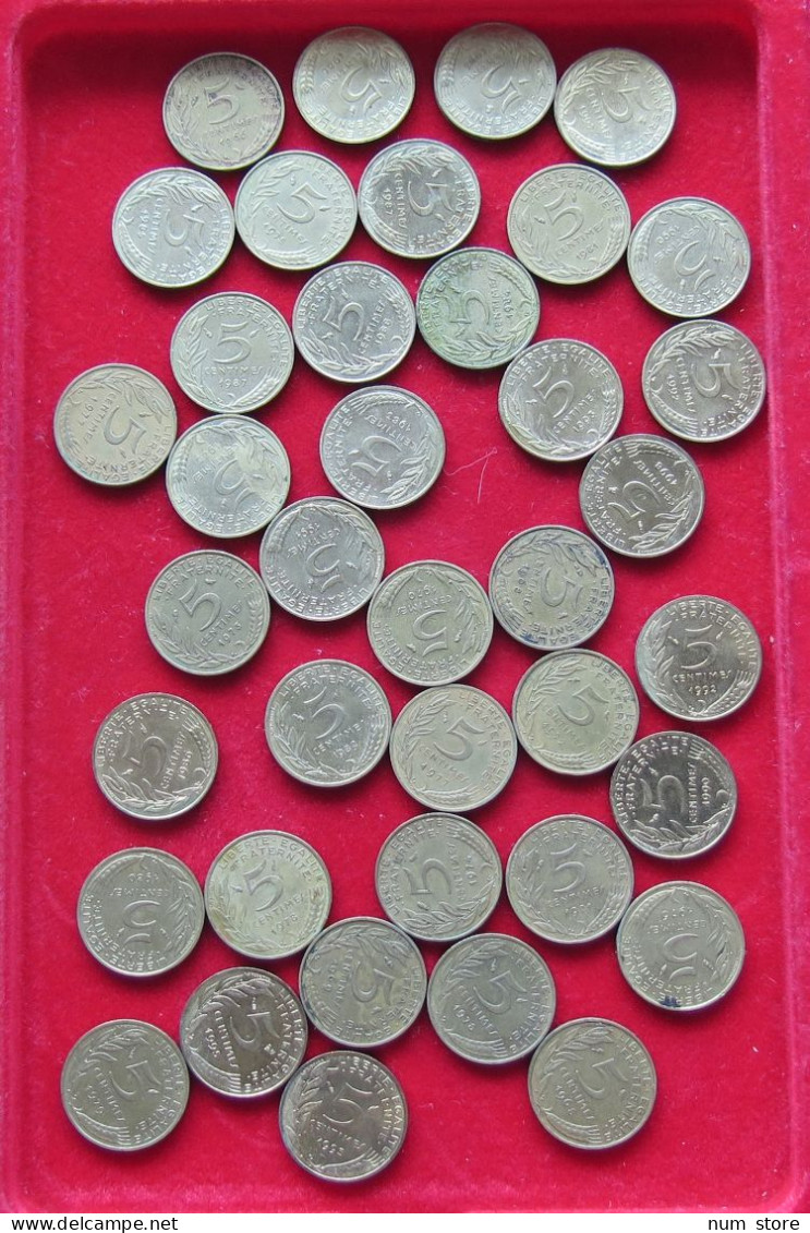 COLLECTION LOT FRANCE 5 CENTIMES DIFFERENT YEARS 39PC 80G  #xx36 076 - Colecciones