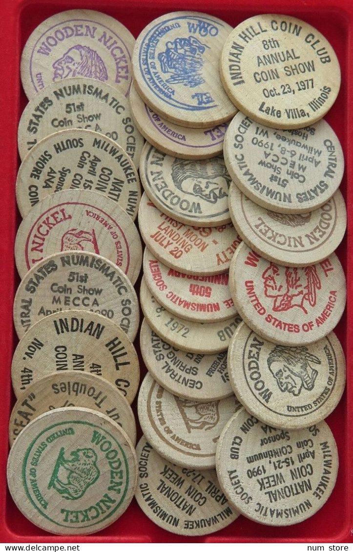 COLLECTION LOT UNITED STATES WOODEN NICKEL 23PC 60GR  #xx18 2031 - Verzamelingen