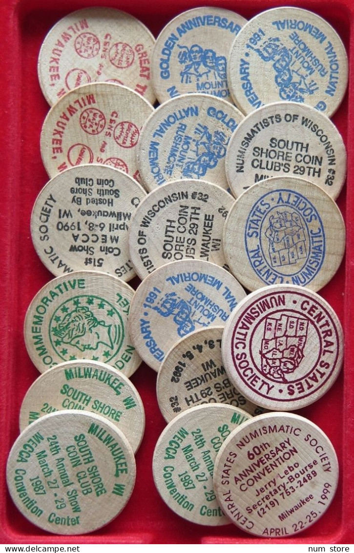 COLLECTION LOT UNITED STATES WOODEN NICKEL 17PC 47GR  #xx10 1084 - Collections