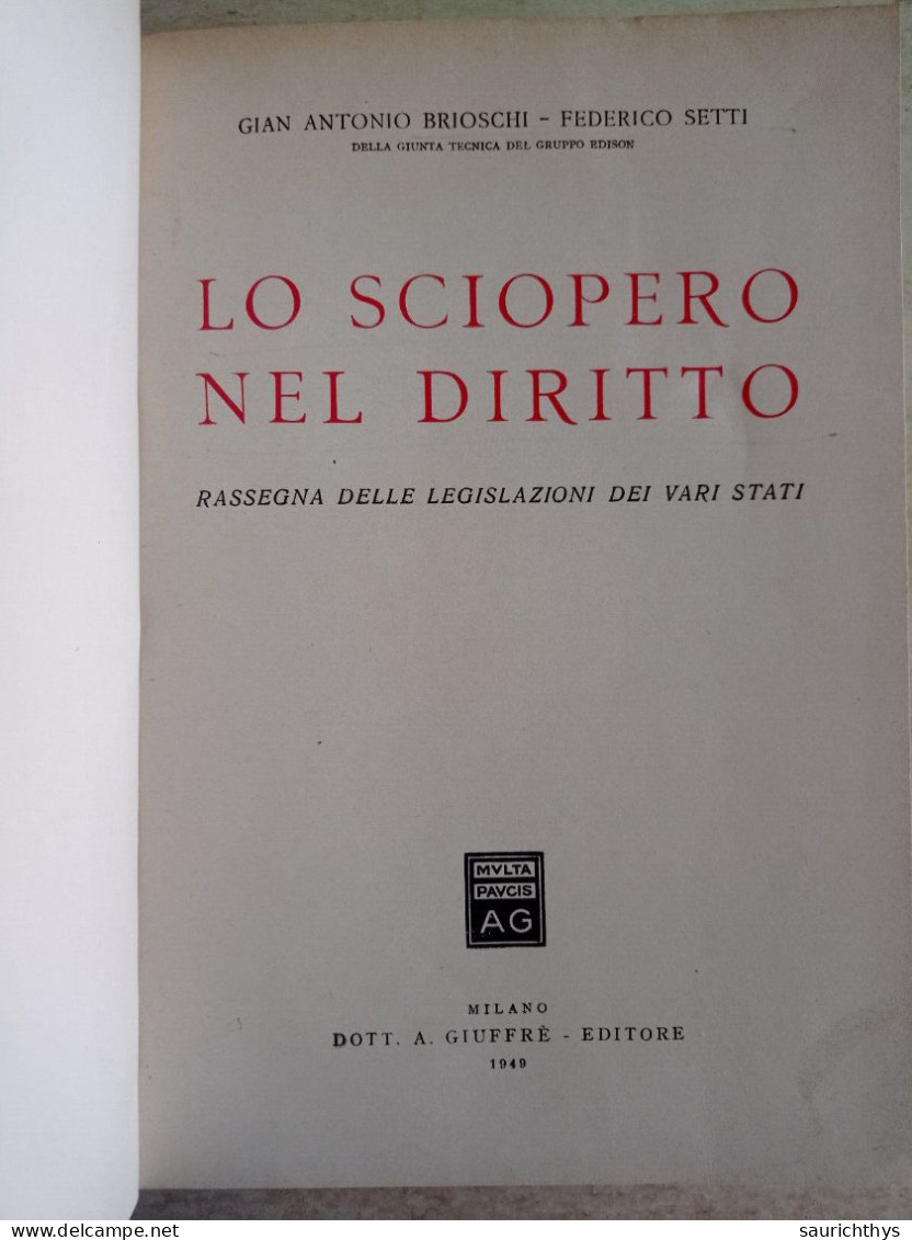 Gian Antonio Brioschi Federico Setti Gruppo Edison Lo Sciopero Nel Diritto Appartenuto A Ministro Del Governo Dini - Society, Politics & Economy