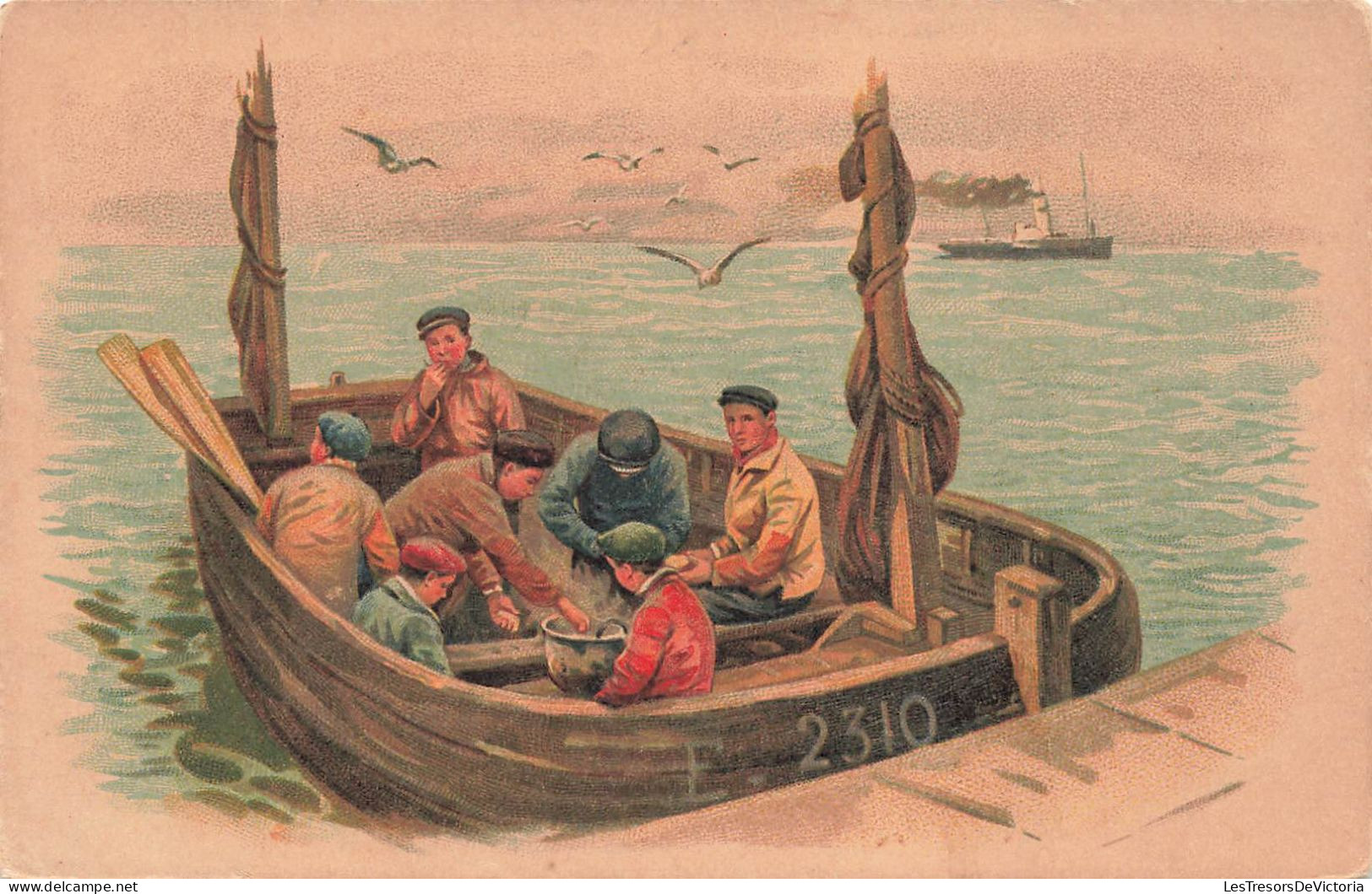 PEINTURES - TABLEAUX - Hommes Sur Un Bateau - Colorisé - Carte Postale Ancienne - Malerei & Gemälde