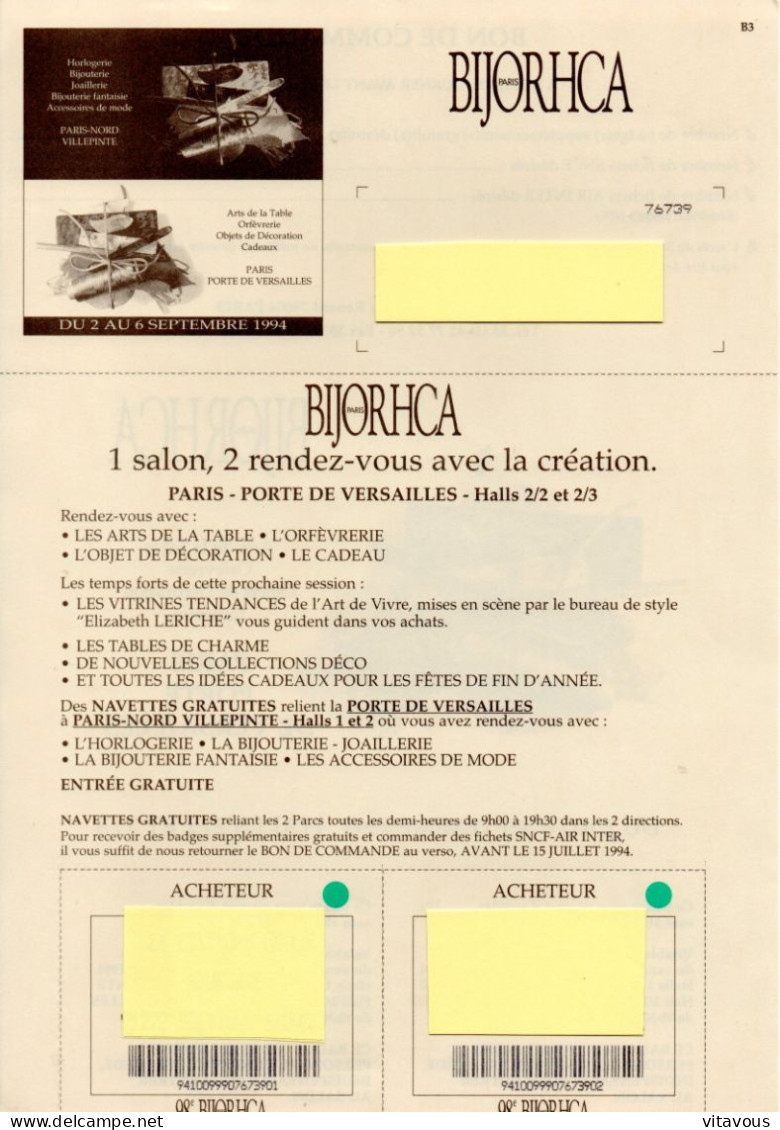 Catalogue Et Carte D'entrée Salon  Bijorhca Septembre 1994 Karte (salon 547) - Badge Di Eventi E Manifestazioni