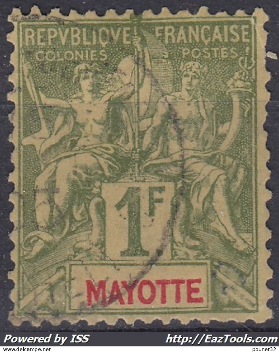 TIMBRE MAYOTTE TYPE GROUPE 1F OLIVE N° 13 OBLITERATION TRES LEGERE - Used Stamps