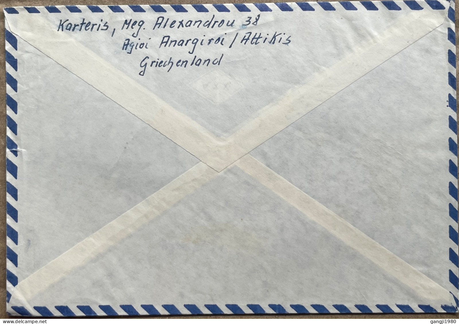 GREECE 1968, COVER USED TO GERMANY, BOXED RETURN FOR PAYMENT OF RE MAILING, 3 DIFF STAMP, RHODE MONUMENT, AIR FORCE AIRC - Storia Postale