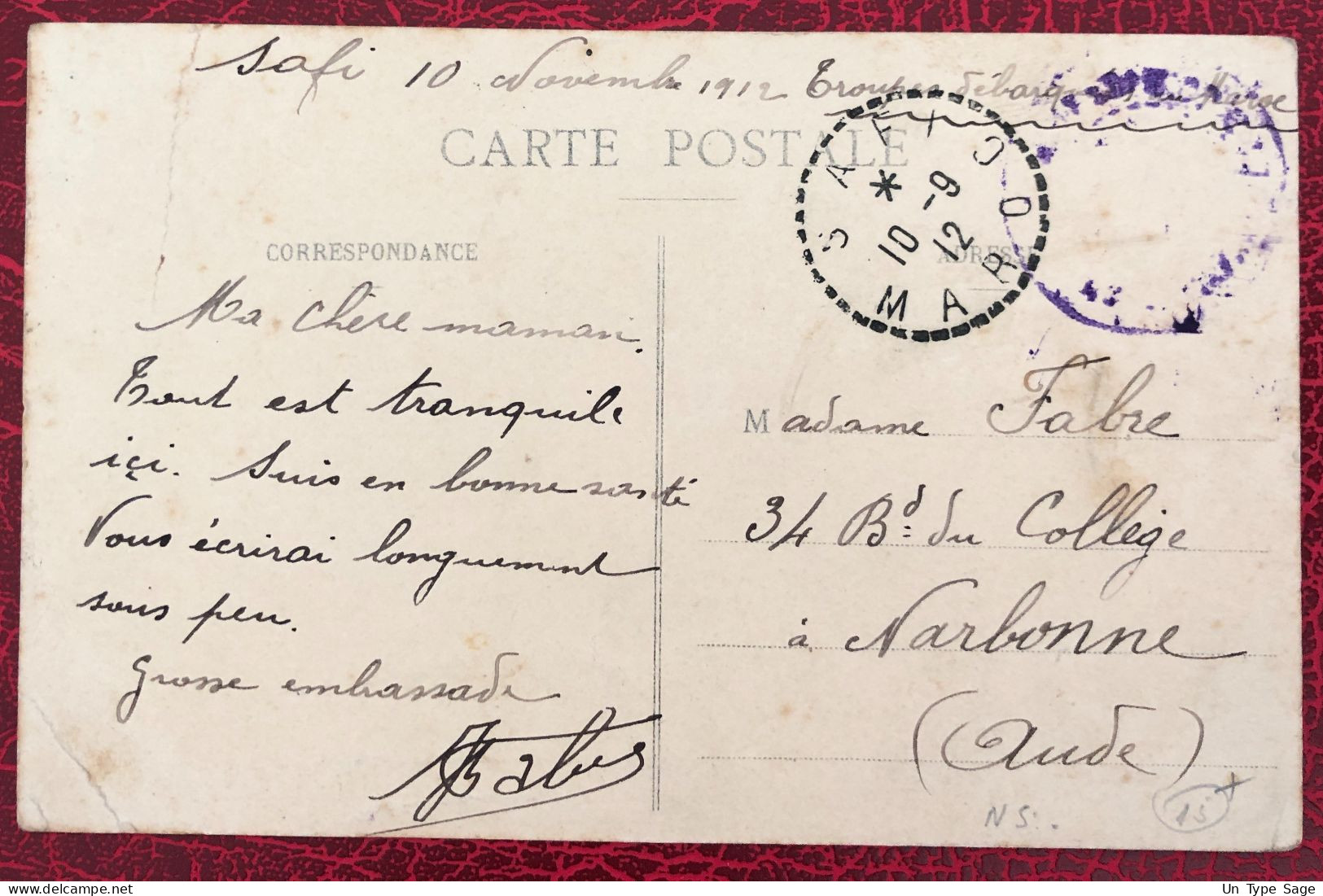 Maroc Divers Sur CPA, TAD Safi 10.9.1912 - (B452) - Covers & Documents