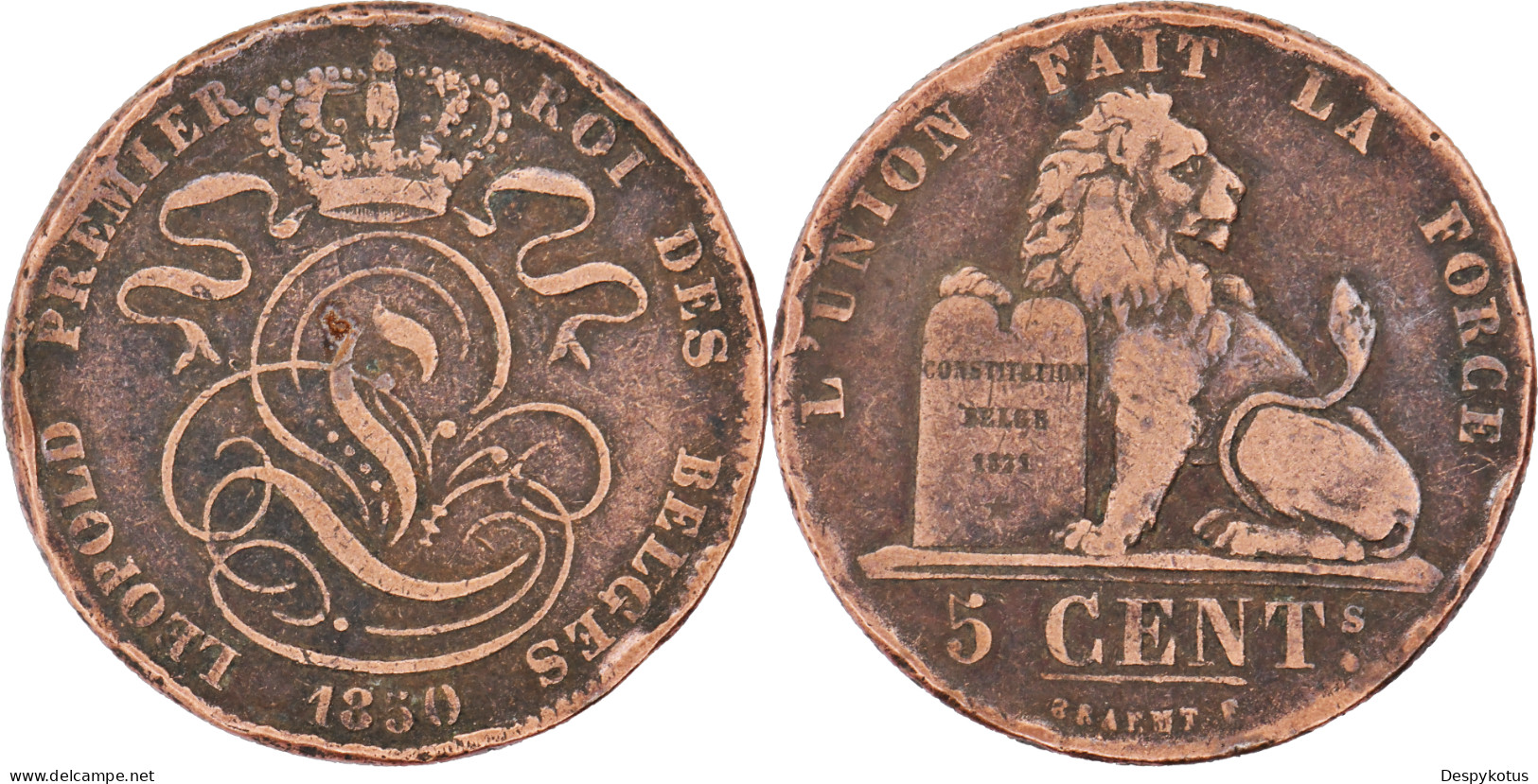 BELGIQUE - 1850 - 5 Centimes - Leopold I - 0 Ouvert Signature Sans Point - 16-081 - 5 Cent