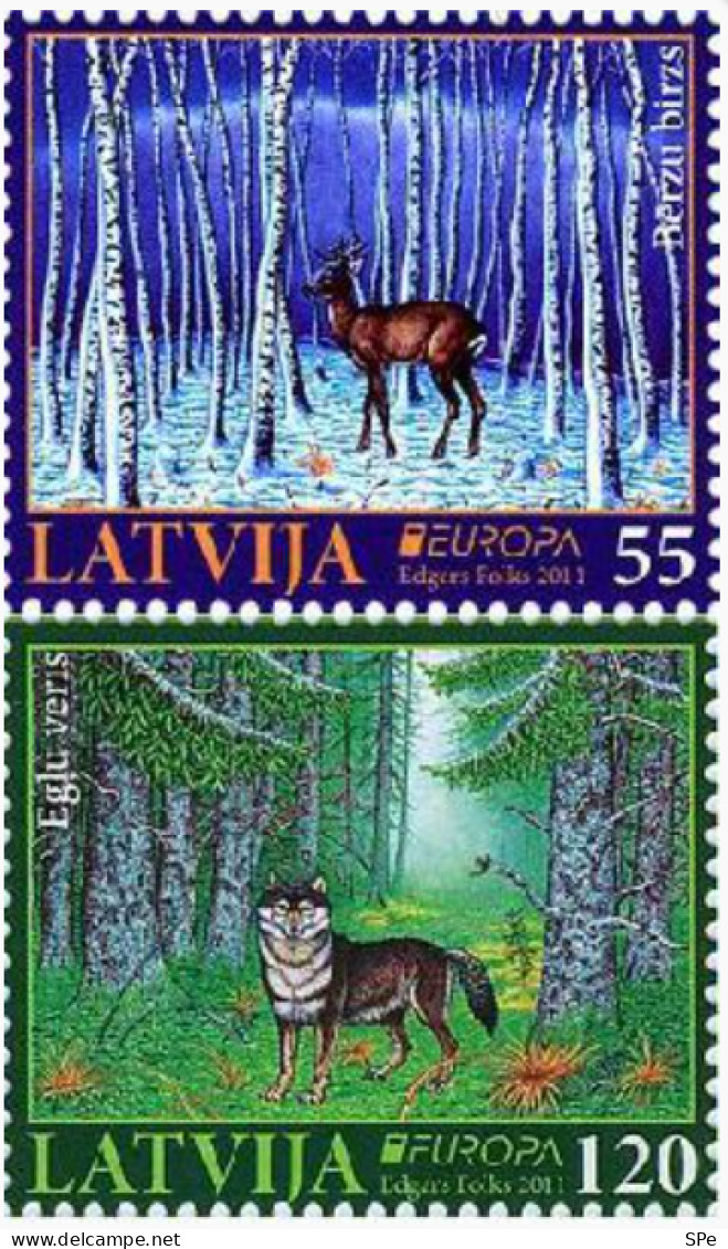 Latvia Lettland 2011 Europa CEPT Forests Mammals Deer And Wolf Set Of 2 Stamps - 2011