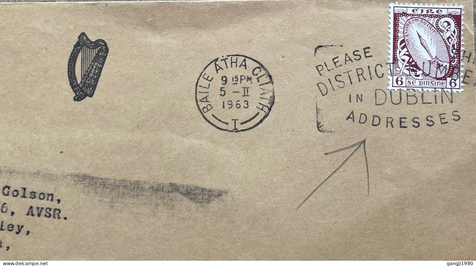 IRELAND 1963, COVER USED TO USA,TORCH STAMP, MACHINE SLOGAN, DISTRICT NUMBER IN DUBLIN ADDRESSES, BAILE ATHA CLIATH CITY - Briefe U. Dokumente