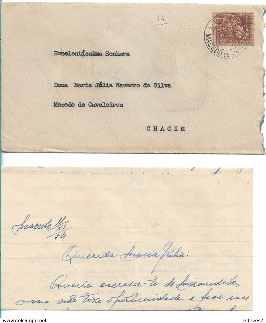 Portugal , 1954 , MACEDO DE CAVALEIROS Postmark , Full Letter - Postmark Collection