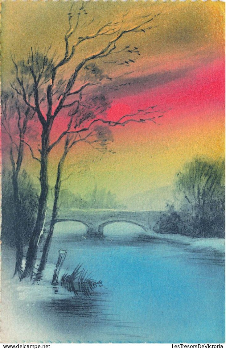 ARTS - Tableau Et Peinture - Un Pont En Hiver - Aurores Boréales - Etang - MGA - Carte Postale Ancienne - Peintures & Tableaux