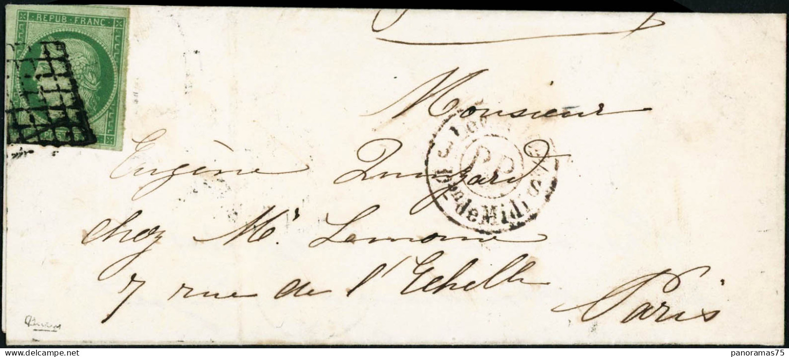 Lettre N°2 15c Vert, Obl Grille S/lettre Signé Calves - TB - 1849-1850 Ceres