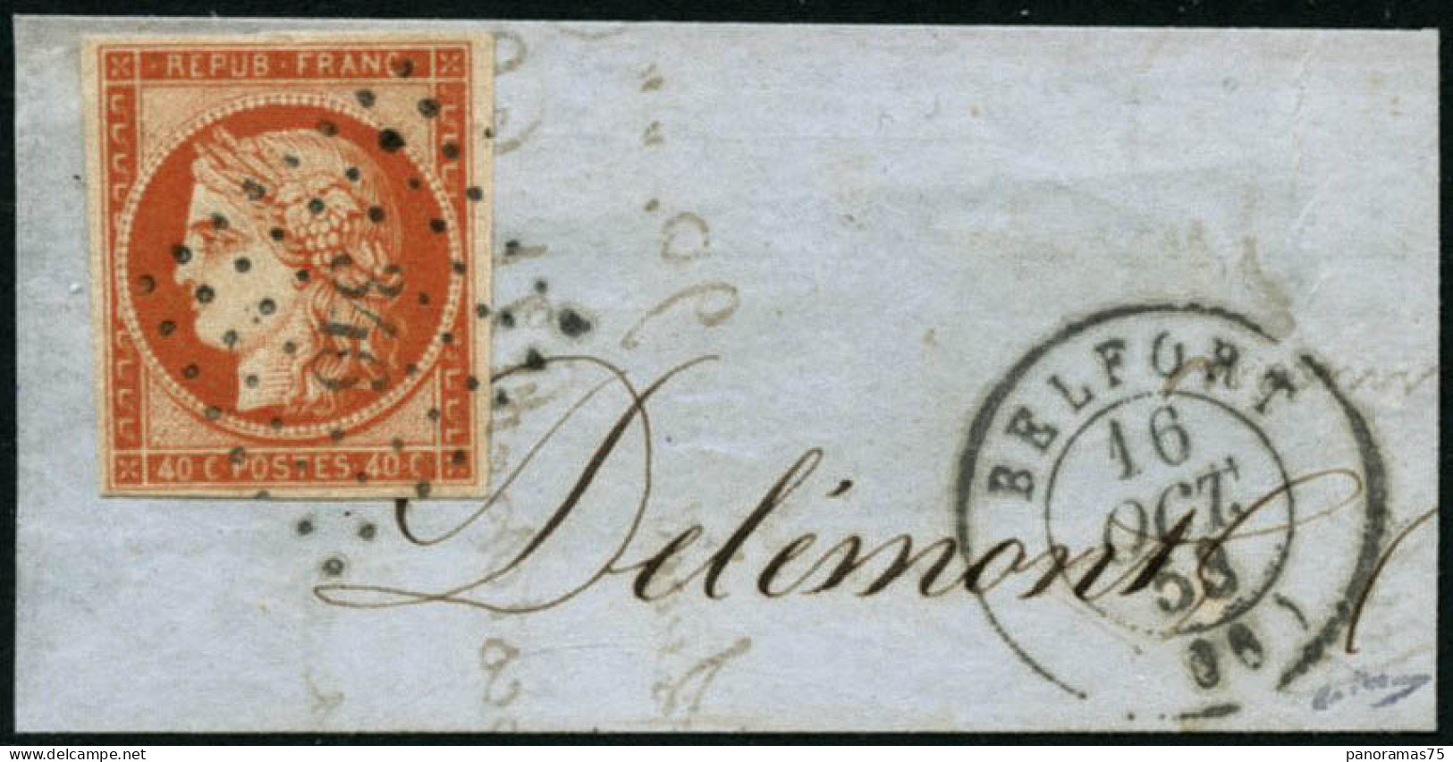 Obl./ Fragment N°5a 40c Orange Vif S/fgt, Signé - TB - 1849-1850 Ceres