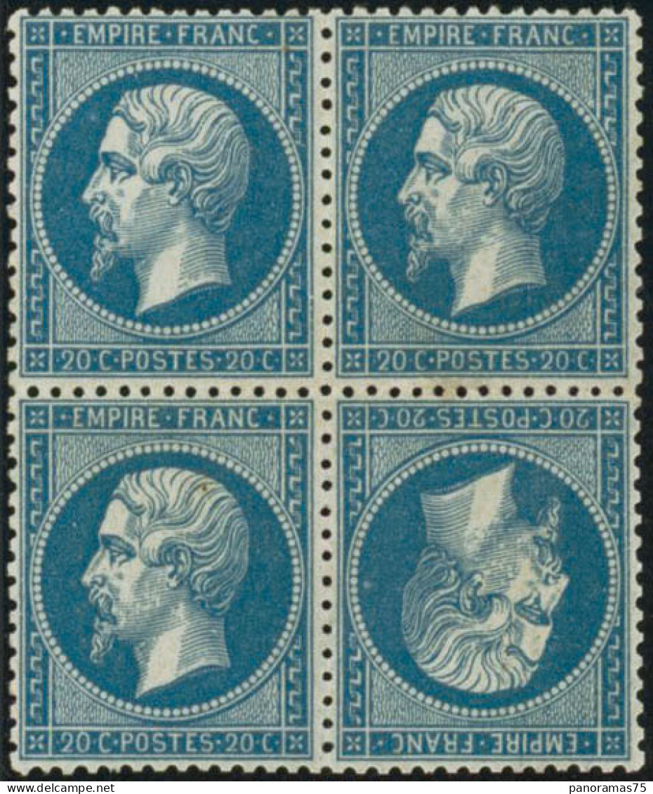 ** N°22b 20c Tête-bèche Dans Un Bloc De 4, 2 Infimes Froissures De Gomme, Signé Calves  RARE - B - 1862 Napoleon III