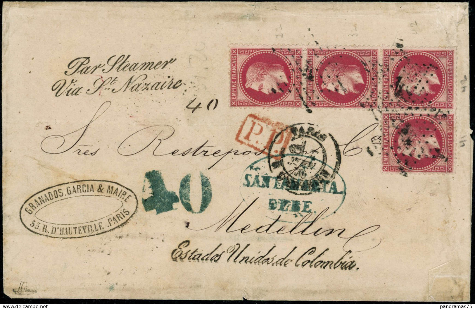 Lettre N°32 Bel Affranchissement à 3F20 Pour La Colombie, Cachet D'arrivée Au Verso - TB - 1863-1870 Napoleone III Con Gli Allori