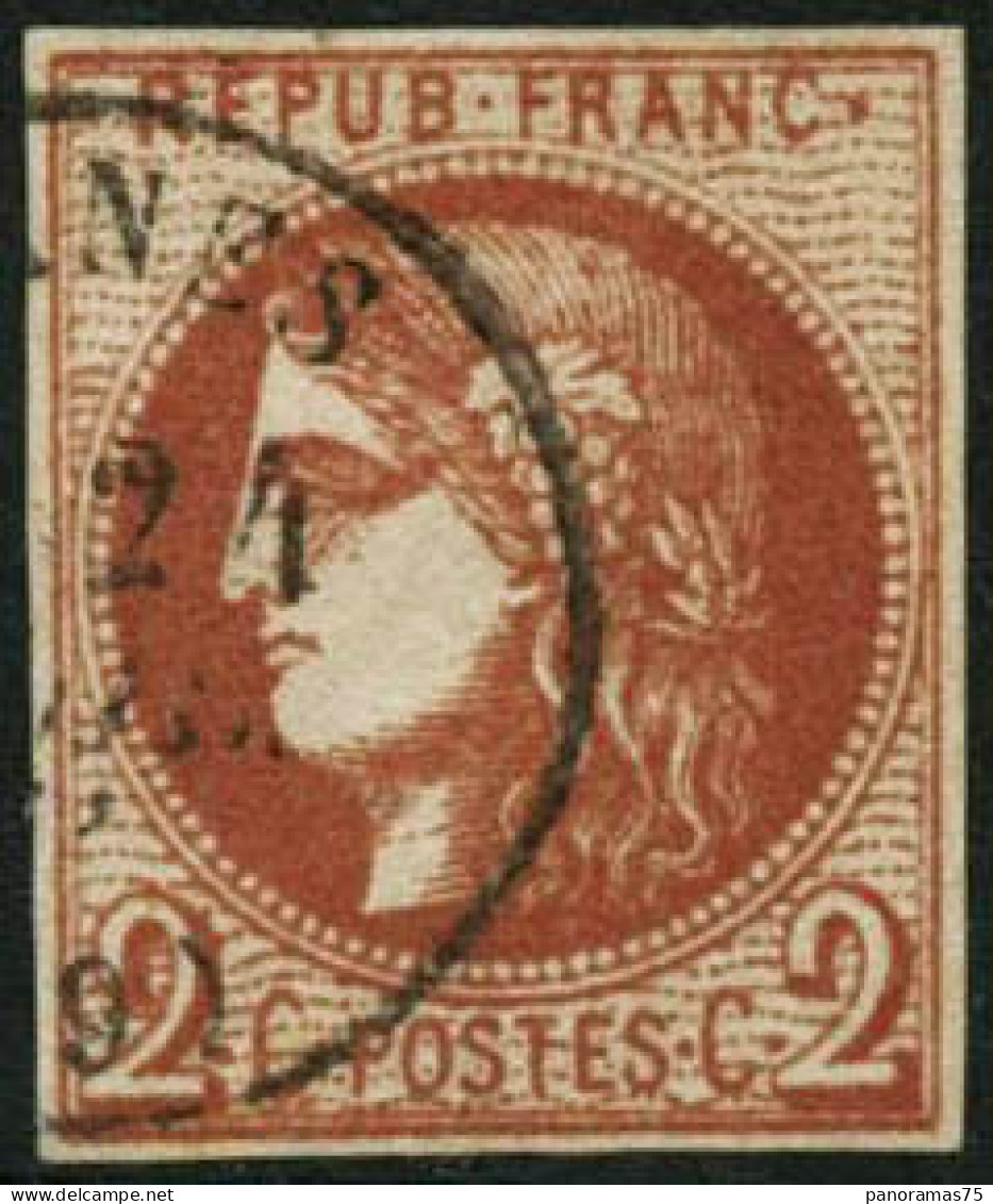 Obl. N°40Bd 2c Brun-rouge Foncé R2 Petites Marges - B - 1870 Bordeaux Printing