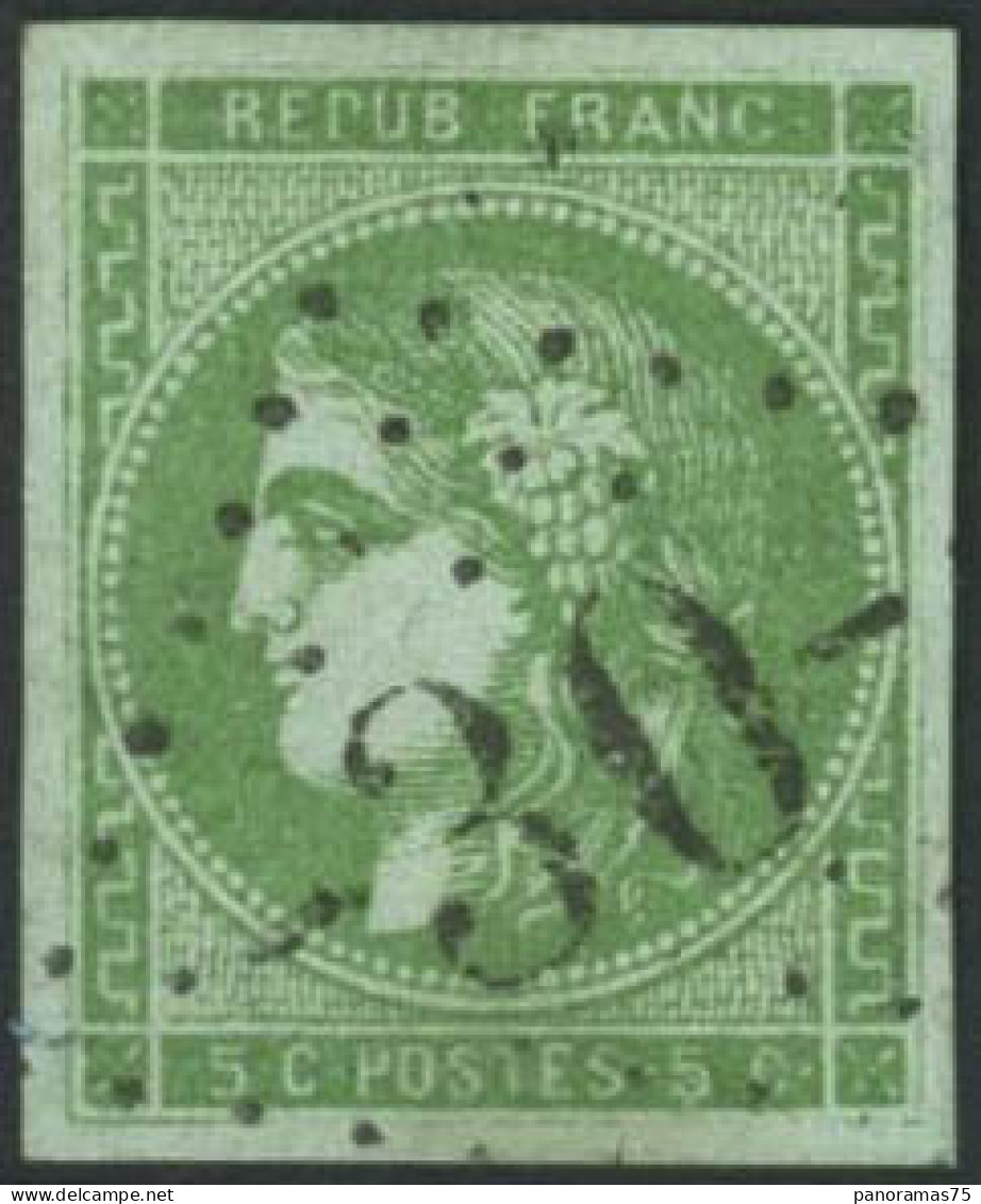 Obl. N°42B 5c Vert-jaune, R2 - TB - 1870 Bordeaux Printing